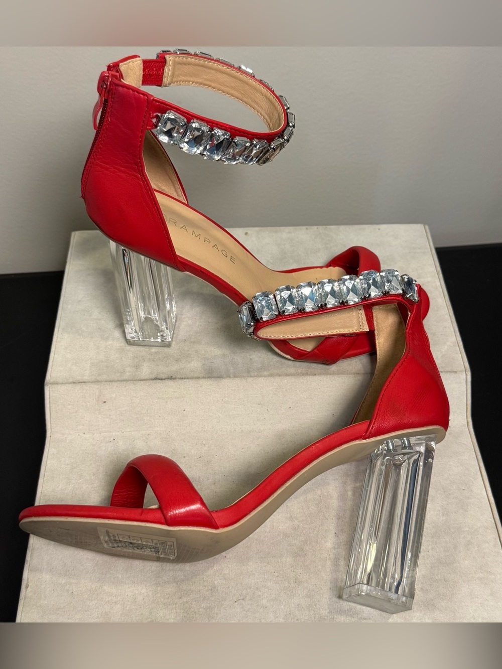 Rampage Red Crystal-Ankle Block Heels , size 9, NWOT - Picture 4 of 8
